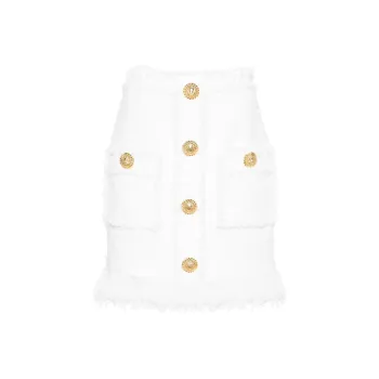 BALMAIN Button Detailed Fringed Hem Mini Skirt