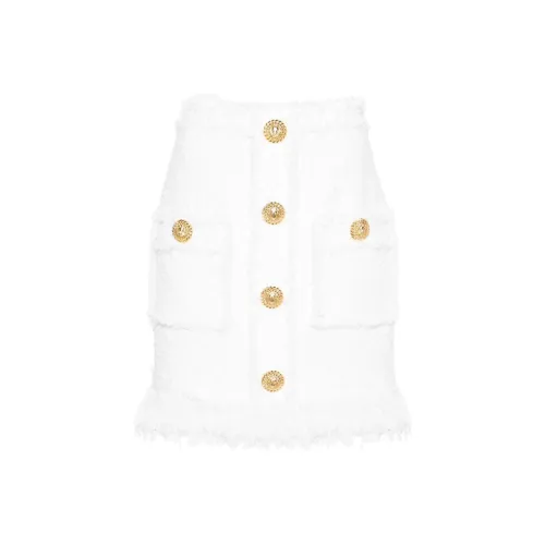 BALMAIN Button Detailed Fringed Hem Mini Skirt