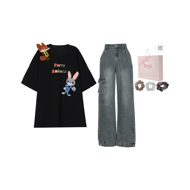SNBL Casual Suit Women's Black T Shirt+Jeans-0