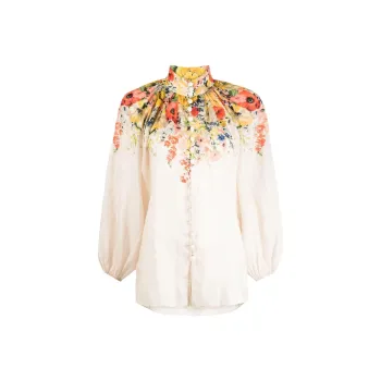 Zimmermann Alight Floral-print Linen Blouse