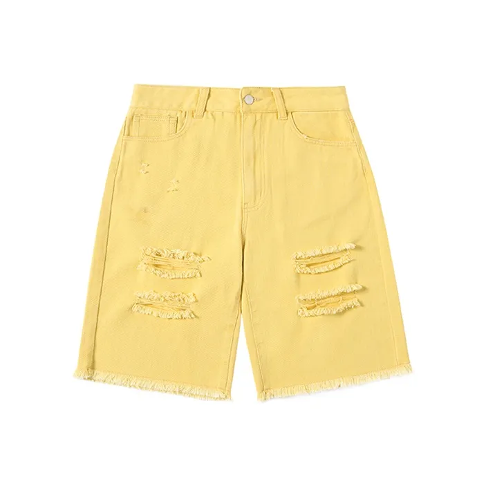 MeiHaoStore Denim Shorts Women's Yellow-0