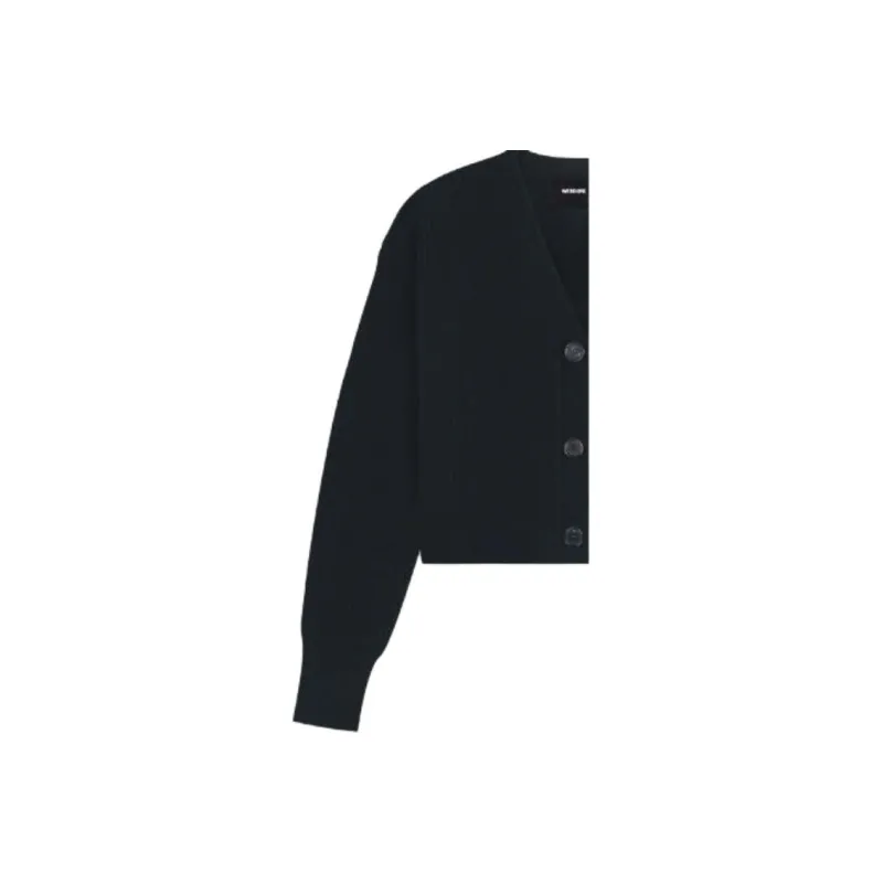 WE11DONE Logo patch Ribbed knit Wool Cardigan-3