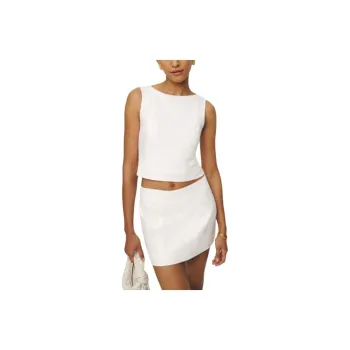 REFORMATION Grace Linen Two Piece Skirt Set Women's White
