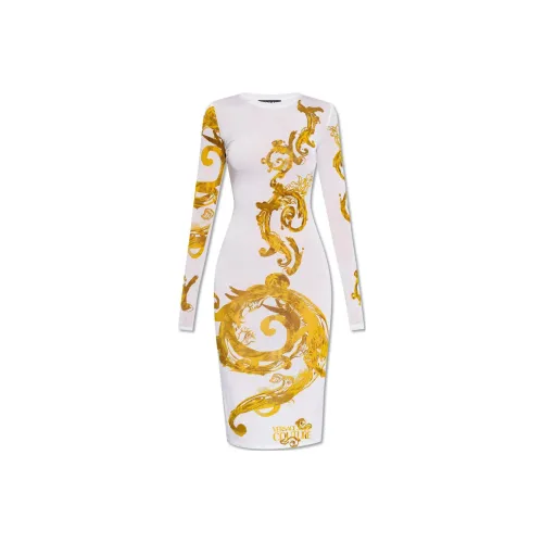 VERSACE JEANS Watercolour Couture Long-Sleeved Midi Dress