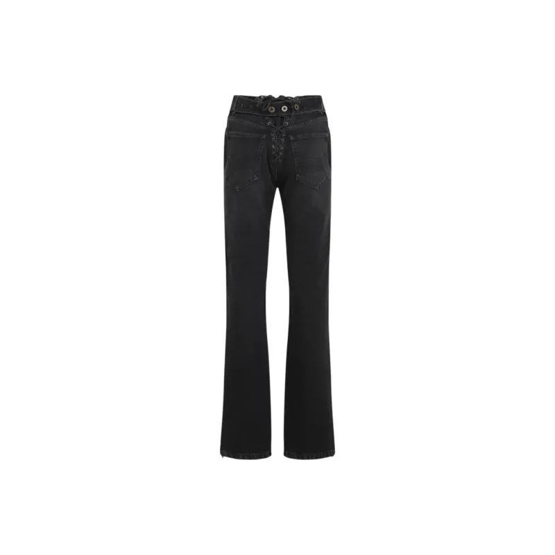 Jean Paul Gaultier Lacing And Knee Detail Denim Jeans 'Black'-0