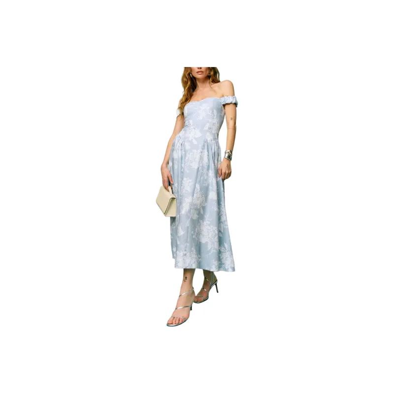 REFORMATION Monet Linen Dress Slip Dress Women's Sky Blue-0
