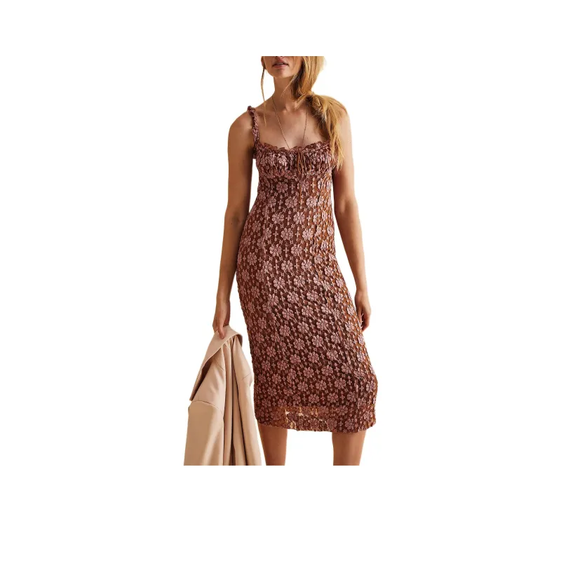 FREE PEOPLE Lucinda Lace Midi Dress Slip Dresses Women's Ginger Combo/Ginger Yellow-0