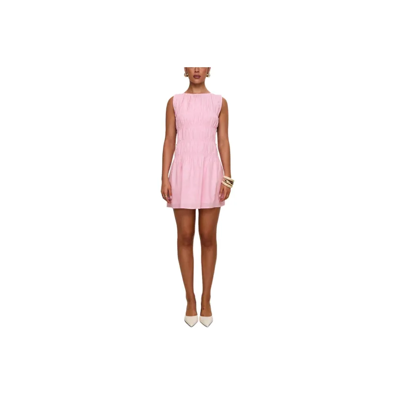 PRINCESS POLLY Evony Shirred Mini Dress Sleeveless Dress Women's Pink/Pink-0