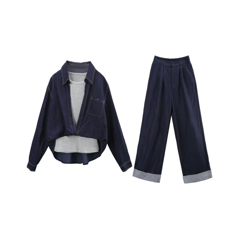 A Paradise For Awakening Casual Suit Women's Vintage Blue-0