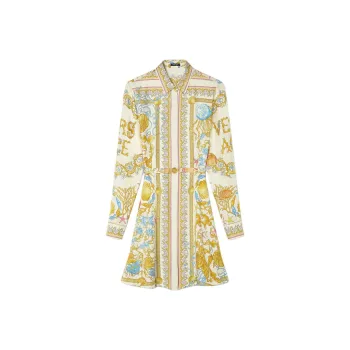 VERSACE Underwater Barocco Silk Midi Shirt Dress