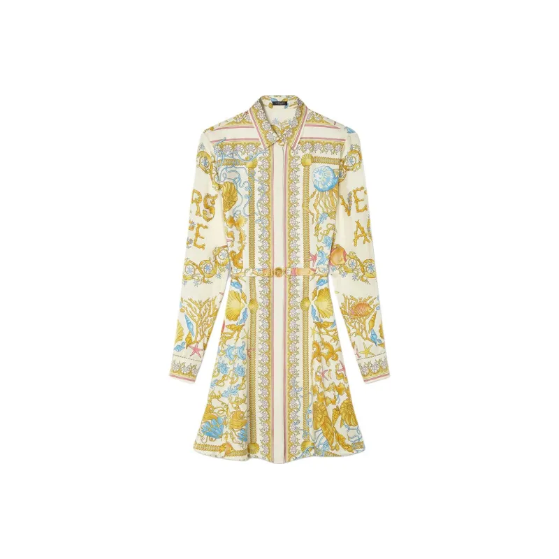 VERSACE Underwater Barocco Silk Midi Shirt Dress-0
