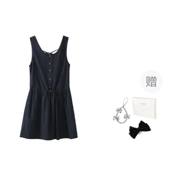 Fstudio Korean Style Petite Slimming Versatile Strap Sleeveless Dress Women's Navy Blue