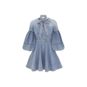 Zimmermann Tie neck Denim Mini Dress