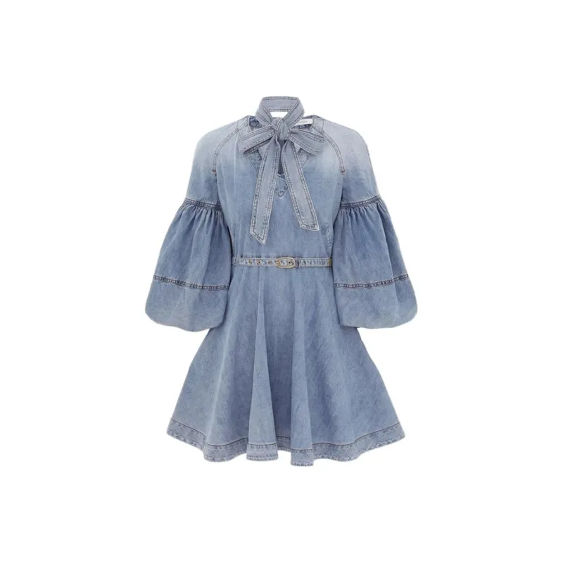 Zimmermann Tie neck Denim Mini Dress-0