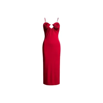 H&M X Magda Butrym Rose Appliqued Slip Dress Red