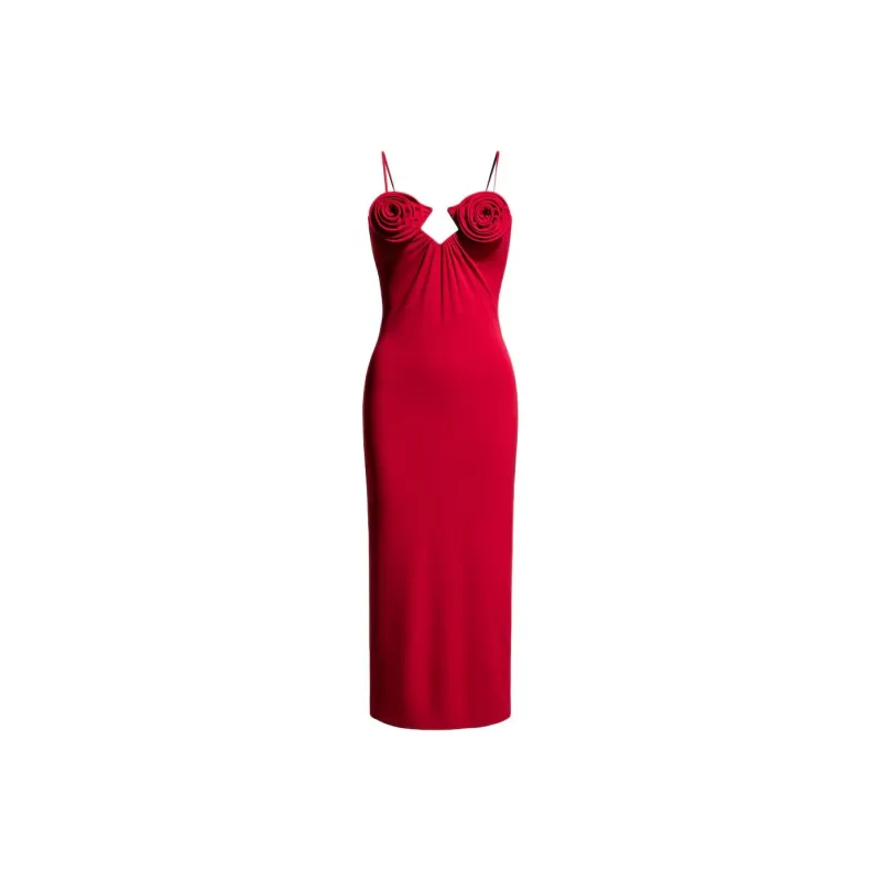 H&M X Magda Butrym Rose Appliqued Slip Dress Red-0