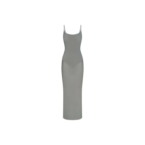 SKIMS MILKY SHEER LOW BACK LONG DRESS Slip Dresses Women's GUNMETAL/Bronze