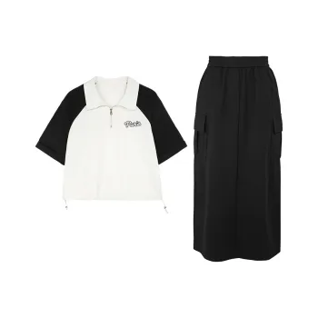 3COLOUR Casual Suits Women's Set Black White Top+Skirt