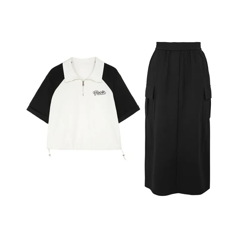 3COLOUR Casual Suits Women's Set Black White Top+Skirt-0