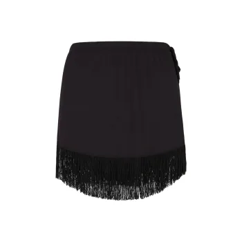 EMPORIO ARMANI Fringed Viscose Sarong Casual Short Skirts Women's Black