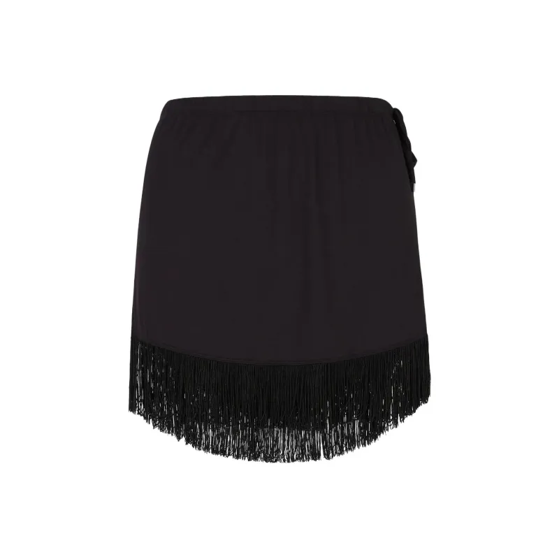 EMPORIO ARMANI Fringed Viscose Sarong Casual Short Skirts Women's Black-0