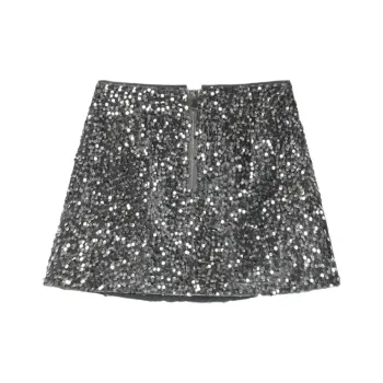 MUKOK Casual Short Skirts Women's Metallic Silver Gray