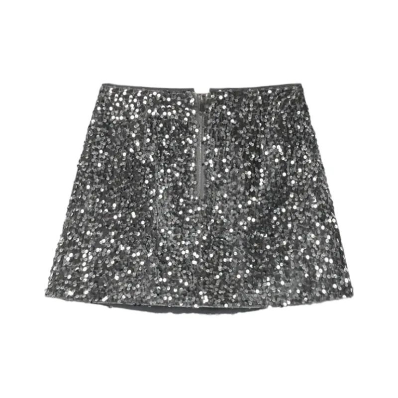 MUKOK Casual Short Skirts Women's Metallic Silver Gray-0