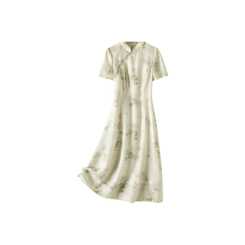 IHIMI Short Sleeved Dress Women's Bamboo Green-0