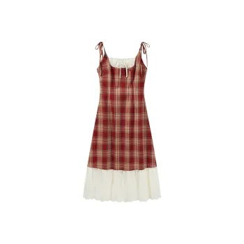 Zukizuki Slip Dresses Women's Red Plaid Pattern