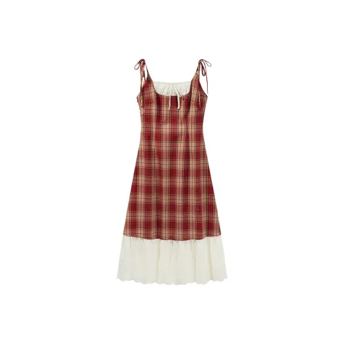 Zukizuki Slip Dresses Women's Red Plaid Pattern