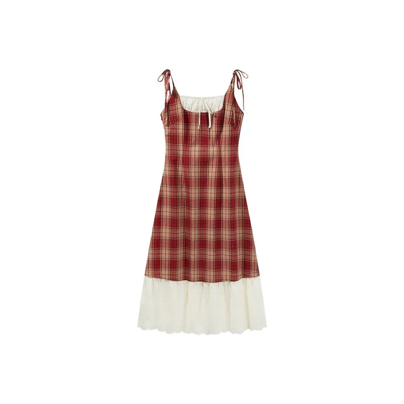 Zukizuki Slip Dresses Women's Red Plaid Pattern-0
