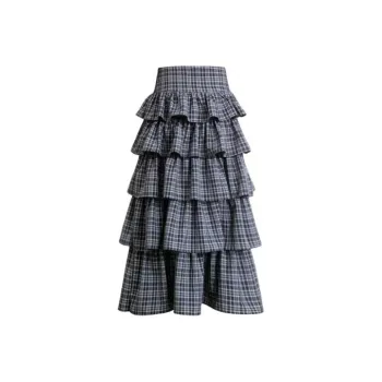 Spicy Gals Casual Long Skirts Women's Gray White Plaid