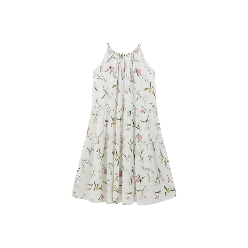 PEACEBIRD Slip Dress Women's White Halter Neck-0