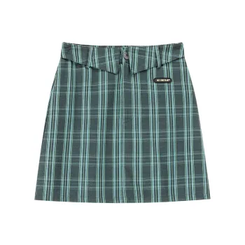NO ONE ELSE Casual Short Skirts Women's Blue Plaid