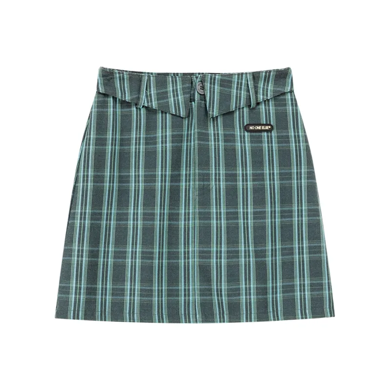 NO ONE ELSE Casual Short Skirts Women's Blue Plaid-0