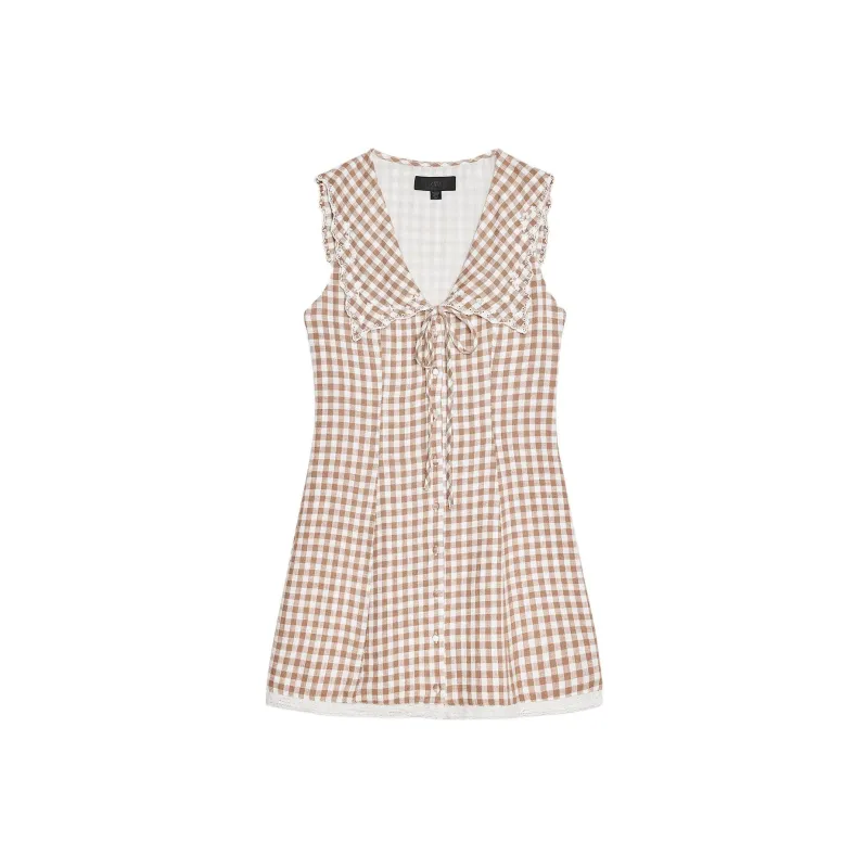 ZARA Sleeveless Dress Women's Brown/White-0