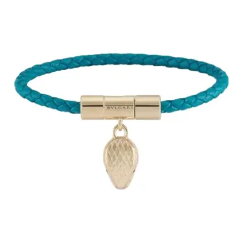 BVLGARI Leather, Gold Plated, Metal Bracelets Unisex Blue