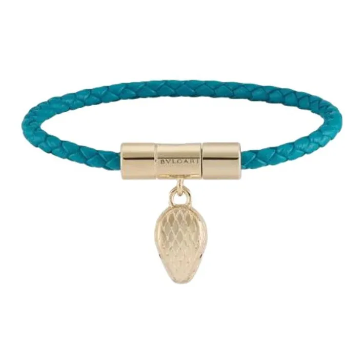 BVLGARI Leather, Gold Plated, Metal Bracelets Unisex Blue-0