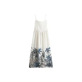 H&M Slip Dresses Women's White/Palm Tree
