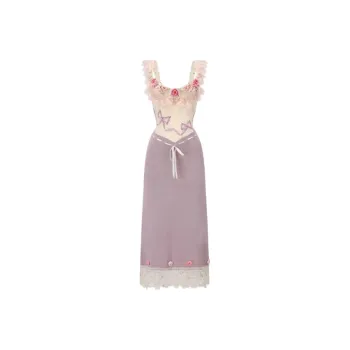 Zonibom Slip Dresses Women's Pink Butterfly Purple