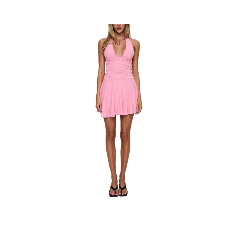PRINCESS POLLY TELEPATIA HALTER MINI DRESS Sleeveless Dress Women's PINK/Pink-0