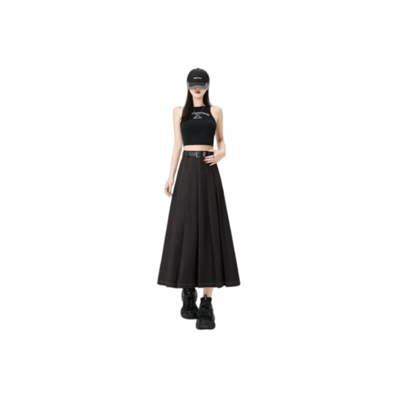 XIANSINIAO Denim Long Skirt Women's-0