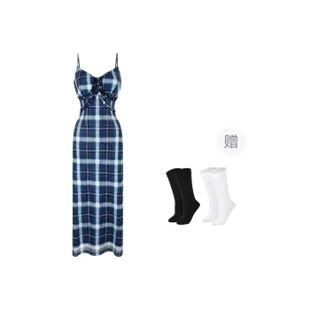 BSEVENI Slip Dress Women's Blue Plaid Skirt