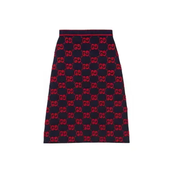 GUCCI Women's Gg Wool Boucle Jacquard Skirt Blue/Red
