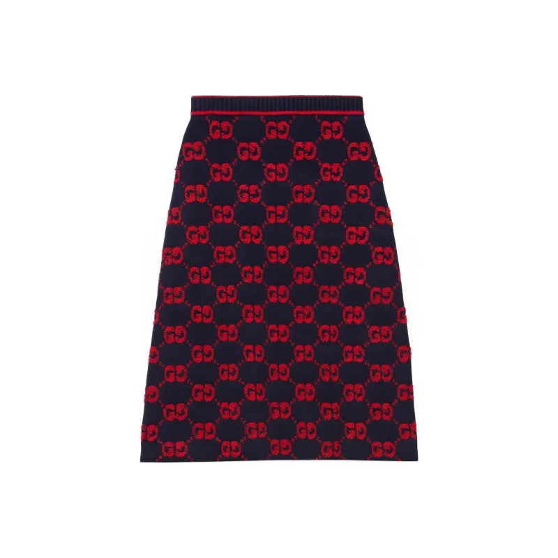 GUCCI Women's Gg Wool Boucle Jacquard Skirt Blue/Red-0