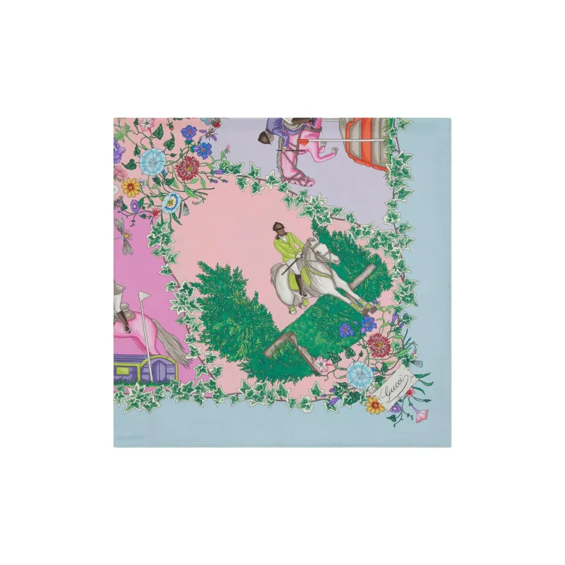 GUCCI Mulberry Silk Scarves Women's Blue-1