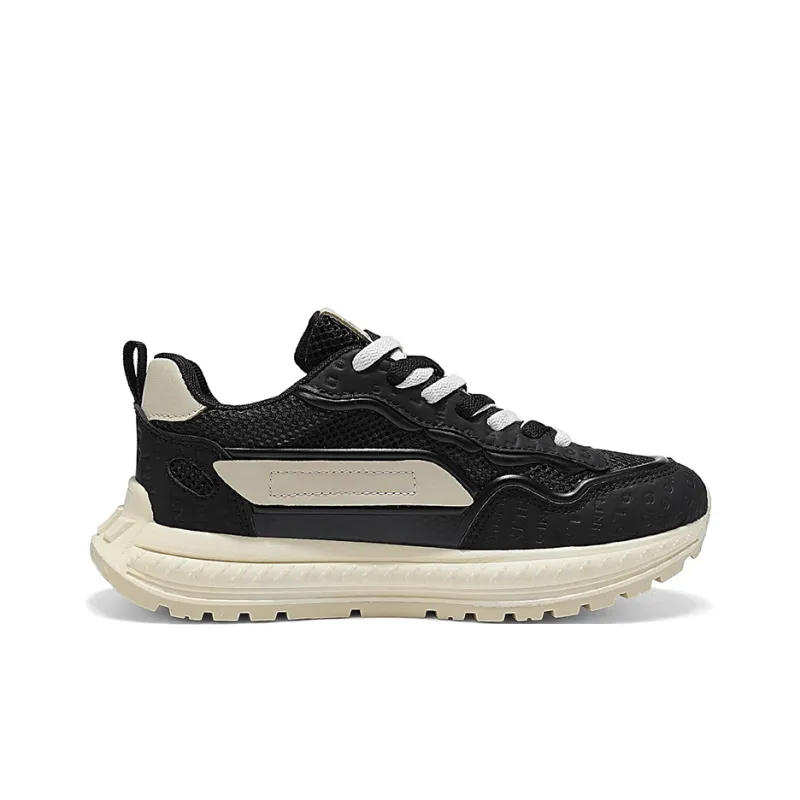 Binary Height Increasing Abrasion Resistant Breathable Slip Resistant Low Top Chunky Sneakers Men's Black-1