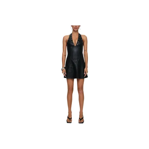 PRINCESS POLLY Hit Different Faux Leather Mini Dress Slip Dresses Women's BLACK/Black