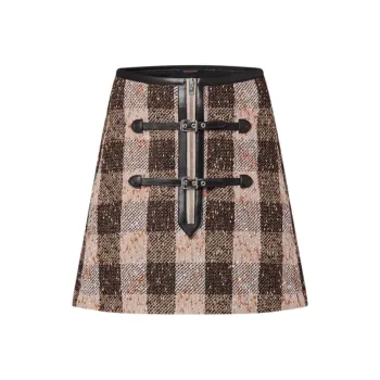 LOUIS VUITTON Leather Accent Check Tweed Skirt