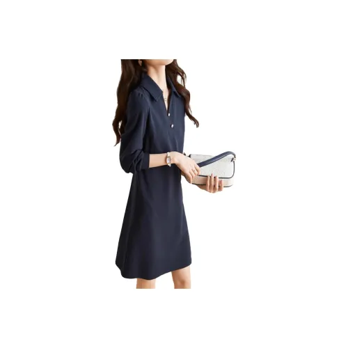 Mapping Long Sleeved Dresses Women's Dark Blue